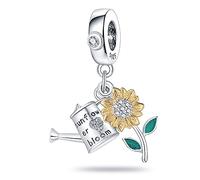M&S Sunflower Bloom Charm Watering Can Flower Gardener Love Charm Bead Pendant , 925 Sterling Silver Dangle Charm, Compatible With Pandora & European Bracelet