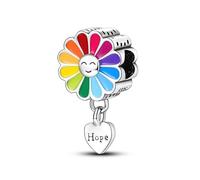 M&S Sunflower Hope Charm Pride Rainbow Flower Charm Bead Pendant, 925 Sterling Silver Dangle Charm, Compatible With Pandora & European Bracelet