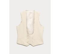 M&S Tailored Fit Double Breasted Waistcoat with Linen Stone
