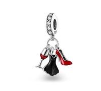 M&S Tango Charm Red Wine Shoes Dress Love Dance Charm Crystal Bead Pendant, 925 Sterling Silver Dangle Charm, Compatible With Pandora & European Bracelet …