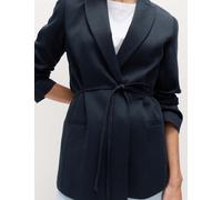 M&S Tie Belted Blazer with Linen Midnight Navy