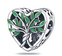 M&S Tree Of Life Charm Green Family Love Heart Charm Bead Pendant, 925 Sterling Silver Dangle Charm, Compatible With Pandora & European Bracelet …