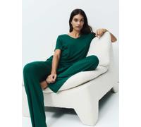 M&S Viscose Lace Trim Pyjama Set Green