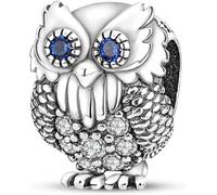 M&S Wise Owl Charm Crystal Owl Blue Animal Charm Bead Pendant, 925 Sterling Silver Dangle Charm, Compatible With Pandora & European Bracelet …