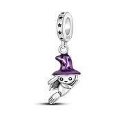 M&S Witch Charm Flying Broomstick Witch Magic Charm Bead Pendant, 925 Sterling Silver Dangle Charm, Compatible With Pandora & European Bracelet …