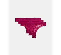 M&S Women's 3pk Amelia Lace Thongs - 10 - Dark Raspberry, Dark Raspberry