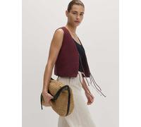 M&S Women's Cotton Blend Textured Tie Front Waistcoat - M - Dark Burgundy, Oatmeal,Dark Burgundy