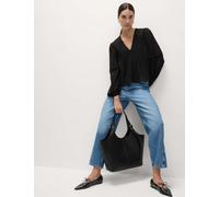 M&S Women's Dobby Textured V-Neck Long Sleeve Blouse - 12 - Black, Black,Soft White