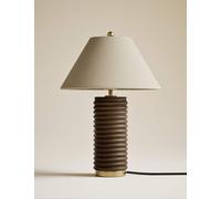 M&S Wooden Ribbed Table Lamp Brown
