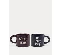 M&S x Bella Freud Set of 2 Slogan Mugs Navy