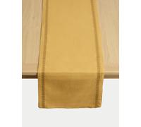M&S X Fired Earth Pure Cotton Embroidered Table Runner - Ochre, Ochre,Natural,Green,Dark Blue