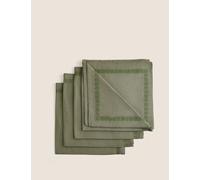 M&S X Fired Earth Set of 4 Pure Cotton Embroidered Napkins Green