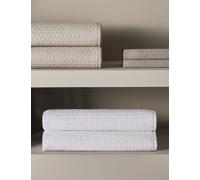 M&S X Kelly Hoppen Cotton with Linen Embroidered Bedspread - Large - White, Taupe,White,Dark Grey