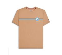 (M, Sand) Lambretta Mens Classic Stripe Short Sleeve Crew Neck Cotton T-Shirt Top Tee