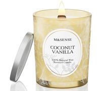 M&SENSE 510g Coconut Vanilla Scented Candle, Crackling Wooden Wick Candle with Lid, 100h Long Burning Large Soy Wax, Natural Organic Soy Wax for Sleep, Meditation & Stress Relief