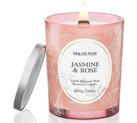 M&SENSE 510g Jasmine Rose Scented Candle, Crackling Wooden Wick Candle with Lid, 100h Long Burning Large Soy Wax, Natural Organic Soy Wax for Sleep, Meditation & Stress Relief