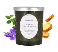 M&SENSE 510g Pine Green Moss Scented Candle, Crackling Wooden Wick Candle with Lid, 100h Long Burning Large Soy Wax, Natural Organic Soy Wax for Sleep, Meditation & Stress Relief