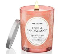 M&SENSE 510g Rose Sandalwood Scented Candle, Crackling Wooden Wick Candle with Lid, 100h Long Burning Large Soy Wax, Natural Organic Soy Wax for Sleep, Meditation & Stress Relief