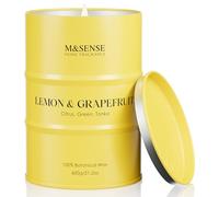 M&SENSE Lemon Grapefruit Scented Candle, Large 600g Soy Wax, Up to 120 Hours Burn Time, Strong Citrus Home Fragrance Candle, Fresh Aromatherapy Gift for Men and Women, Odour Eliminator and Relaxation