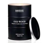 M&SENSE Oud Wood Scented Candle, Large 600g Organic Soy Wax, Up to 120 Hours Burn Time, Non Toxic Woody Home Candle, Aromatherapy Gift Box for Men and Women, Home Decor and Relaxation
