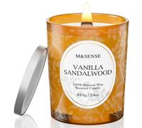 M&SENSE Vanilla Sandalwood Scented Candle, 510g Large Soy Wax, 100h Long Burn, Crackling Wooden Wick Candle, Non-Toxic Aromatherapy for Sleep, Meditation & Stress Relief