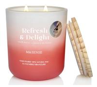 M&SENSE White Peach & Orange Blossom Scented Candle, 400g Large Soy Wax, 80h Slow Burning Candles, 2 Wick Scented Candles Gift for Mom, Friend,Teacher. Aromatherapy Candle for Yoga, Spa, Meditation