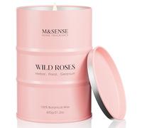 M&SENSE Wild Rose Scented Candle, Large 600g Organic Soy Wax, Up to 120 Hours Burn Time, Non Toxic Floral Home Fragrance Candle, Romantic Aromatherapy Gift for Women, Stress Relief and Yoga