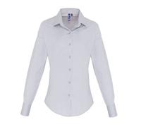 (M, Silver) Premier Womens/Ladies Stretch Fit Poplin Long Sleeve Blouse