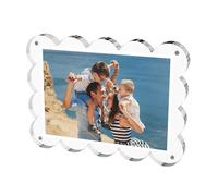 M-sorflly 3.5x5 Acrylic Picture Frame,Clear Scalloped Magnetic Picture Frame for Wedding,3x5 Double Sided Frameless Photo Frame for Desktop Free Standing