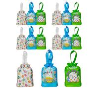 M-sorflly Easter Gift Bags white Handle, 15pcs Medium Size Cloth Easter Bags in GREEN, White, Blue, Reusable Drawstring Easter Bags for Holiday Gift Wrapping - 9.8 x 11.8 inches