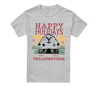 (M, Sport Heather) Yellowstone Mens Happy Holidays Christmas T-Shirt