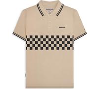 (M, Stone/Black) Lambretta Mens Two Toned Tipped Short Sleeve Checked Polo Shirt Top Tee