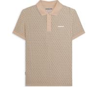 (M, Stone) Lambretta Mens Geo Roundel All Over Pattern Short Sleeve Cotton Polo Shirt Top