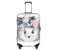 M Suitcase Cover Protector â€“ Hedgehog in Floral Wreath Print Luggage Travel Accessories, Stretch Baggage Cover for Business Trips