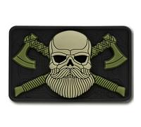 M-Tac Tactical Beard Skull Patch - Military Morale Patch for Gear, Jackets, Backpacks, and Hats - Hook Fasteners for Clothes and Tactical Equipment (Black/Olive)