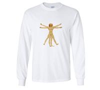 (M) The Vitruvian Man Leonardo Da Vinci Long Sleeve T-Shirt Mens White Tee Tops