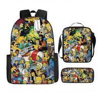 (M, Three-piece set) The Simpsons Fashion Trend Cartoon Children's Cute Schoolbag Student Backpack Shoulder Bag Pencil Case Three-piece Set