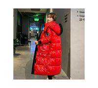 (M=UK XS, Red) Women's Shiny Parka Jacket Ladies Hooded Long Puffer Coat Stand Collar Outwear