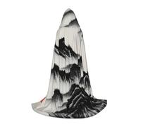 M Unisex Chinese Landscape Painting Print Halloween Hooded Cosplay Robe