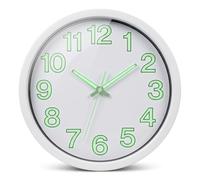 M-V-O 12" Glow in the Dark Wall Clock, White Dial - Luminous Numbers & Hands, Silent Quartz Battery Operated Round Wall Clock for Bedroom, Living Room, Kitchen, Office & Home Décor