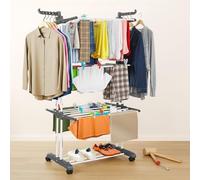 M-V-O 3-Tier Airer Clothes Drying Rack,3-Tier Foldable Clothes Hanger Adjustable Large Stainless Steel Garment Laundry Racks for Indoor Outdoor