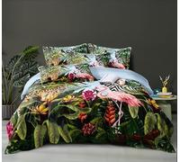 M-V-O 3D Floral Double Size Bedding Set, Soft Microfibre Bedding with Pillowcases, Lightweight Reversible Quilt Cover, Easy Care Duvet Set, Jungle Flower Print