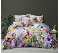 M-V-O 3D Floral Duvet Cover Set Double Size, Soft Microfibre Bedding with Pillowcases, Easy Care Lightweight Reversible Quilt Cover, Meadow Flower Print