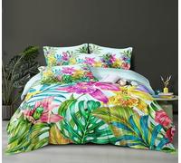 M-V-O 3D Floral Duvet Cover Set Double Size, Soft Microfibre Bedding with Pillowcases, Reversible Lightweight Quilt Cover, Easy Care Duvet Set, Azure Flower Print
