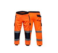 M-V-O Hi Vis Trousers for Mens - Safety Trousers Men - Fleece Work Trousers - Work Trousers Men Elasticated Waist - Two Tone Trouser - Orange/Navy, 5XL