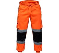 M-V-O Hi Vis Trousers Men's Cargo Workwear Multi Pockets Safety Pants with Reflective Tape Construction, Industrial use Heavy Duty Work Trousers (UK, Alpha, S, Regular, Regular, Orange/Navy)