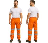 M-V-O Hi Vis Viz Trousers High Visibility Thick Brush Fleece Trousers Reflective Tape Elasticated Waist Two Tone Trouser, Orange, 2XL