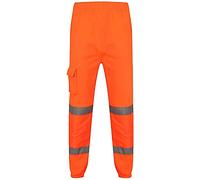 M-V-O Hi Vis Viz Trousers High Visibility Thick Brush Fleece Trousers Reflective Tape Elasticated Waist Two Tone Trouser, Orange, 3XL