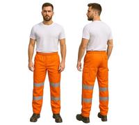 M-V-O Hi Vis Work Pants for Men Reflective Cargo Safety PPE Trousers Heavy Duty High Visibility Workwear Bottom Hi Vis Cargo Pants, Hi Vis Trousers (UK, Alpha, M, Regular, Regular, Orange)