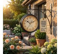 M-V-O Outdoor Double Sided Wall Clock, Vintage Analogue Hanging Garden Clock with Metal Bracket, Weather Resistant Indoor Outdoor Station Clock for Patio, Garden, Porch & Home Decor